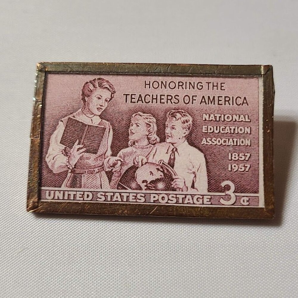 1957 3 Cent Postage Stamp Framed Lapel Pin Honoring Teachers of America - Picture 2 of 5
